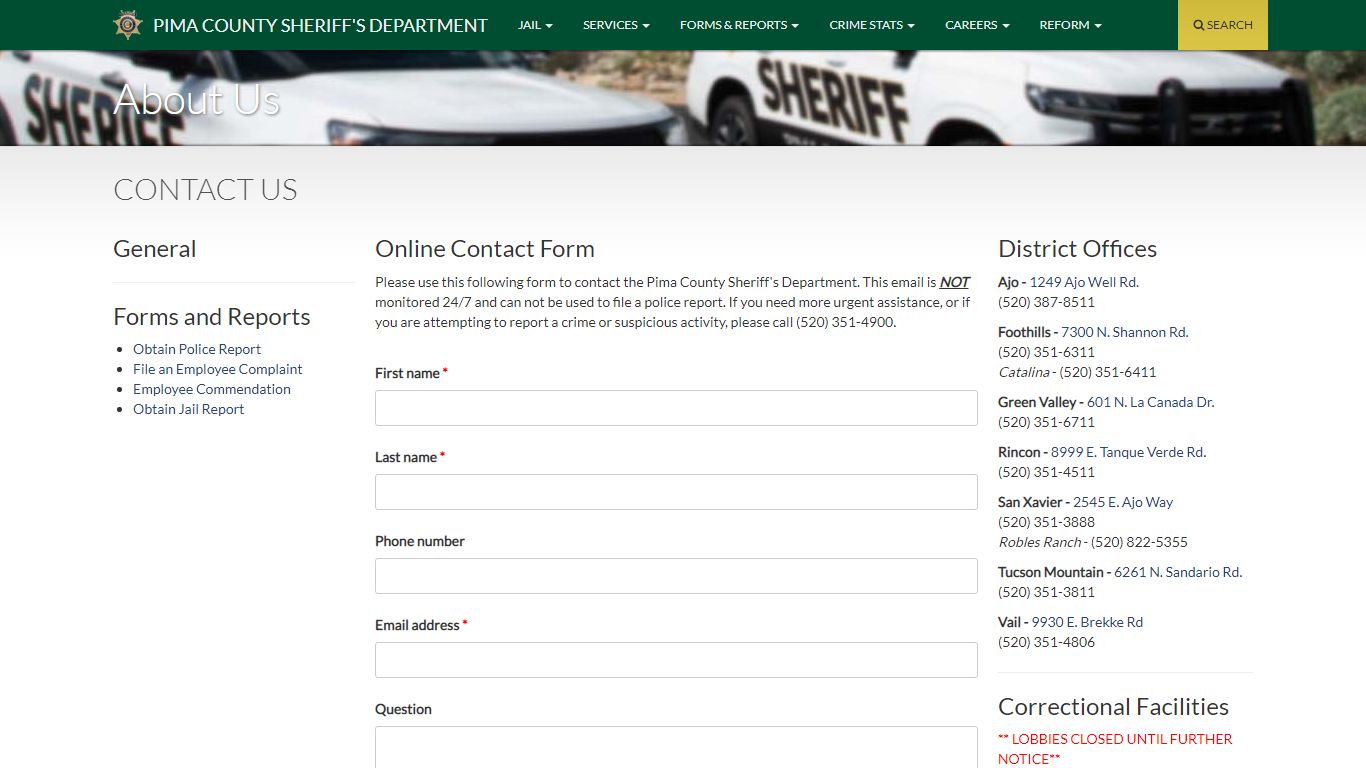 Contact Us :: Pima County Sheriff's Department